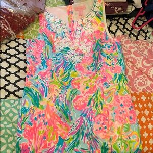 Lilly Pulitzer floral dress with white neckline